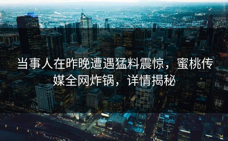 当事人在昨晚遭遇猛料震惊，蜜桃传媒全网炸锅，详情揭秘